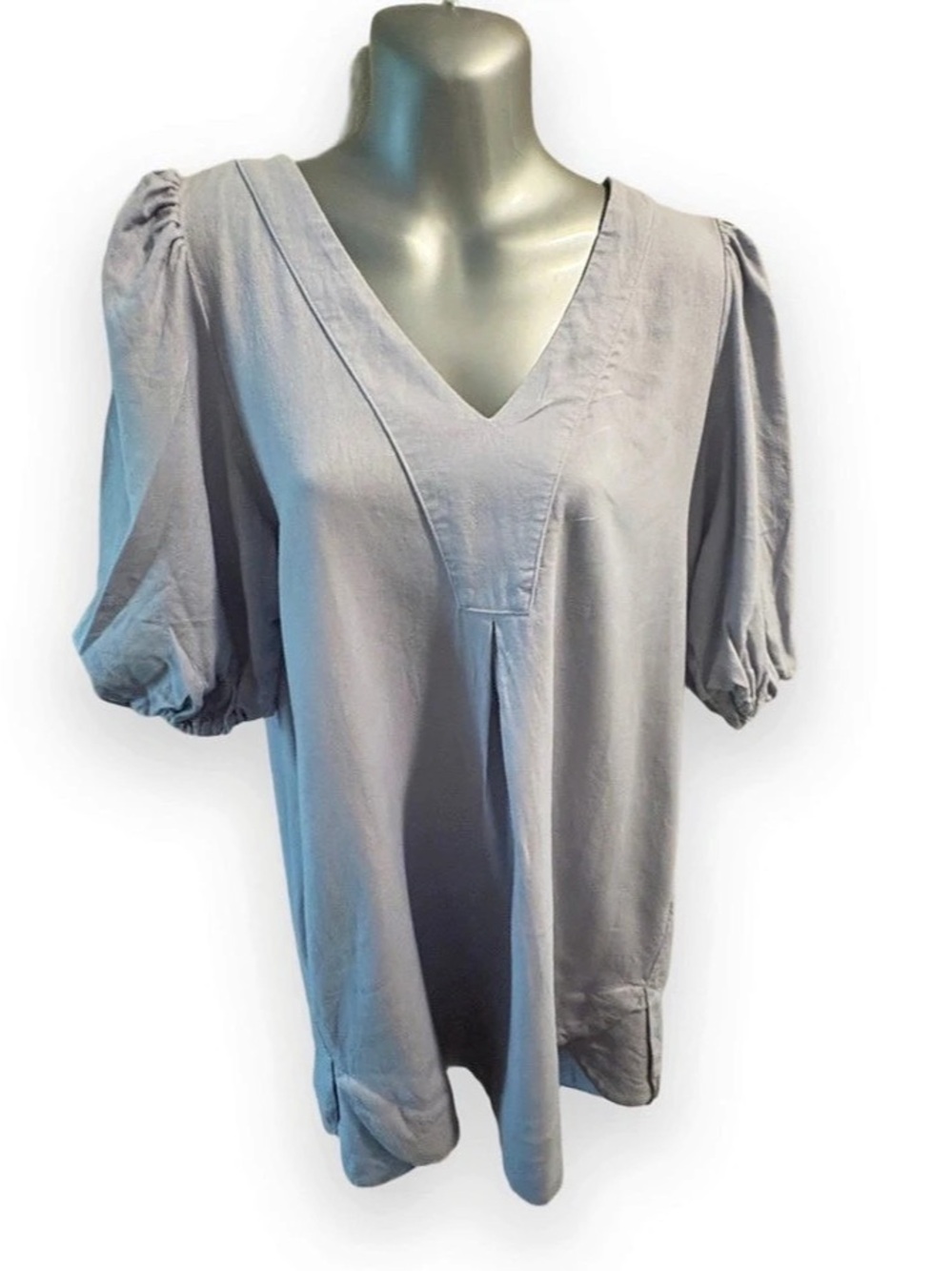 Cynthia Rowley Linen Puff Sleeve Tunic in Gray Size Medium